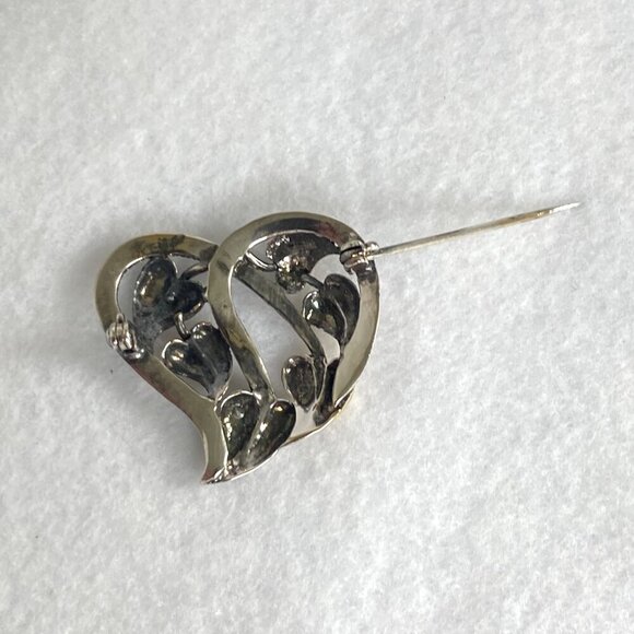 Sterling Silver 925 Mixed Metal Gold Vermeil Foliage Leaf Floral Heart Brooch - Picture 8 of 16
